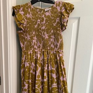 THML purple and green smocked dress